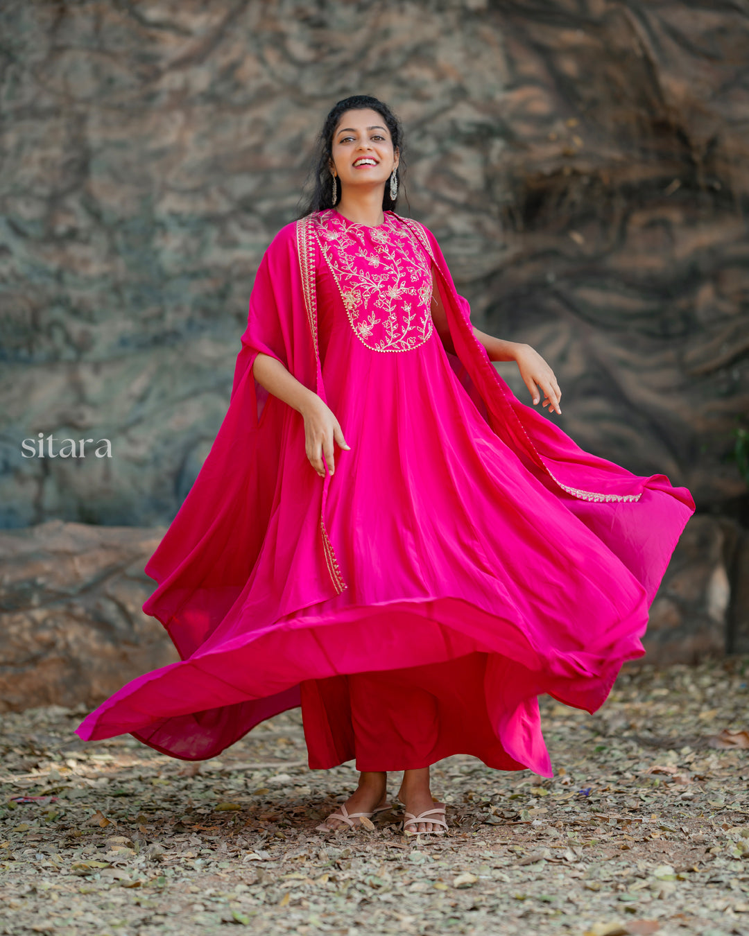 Elegant Embroidery Dress with Cape Dupatta